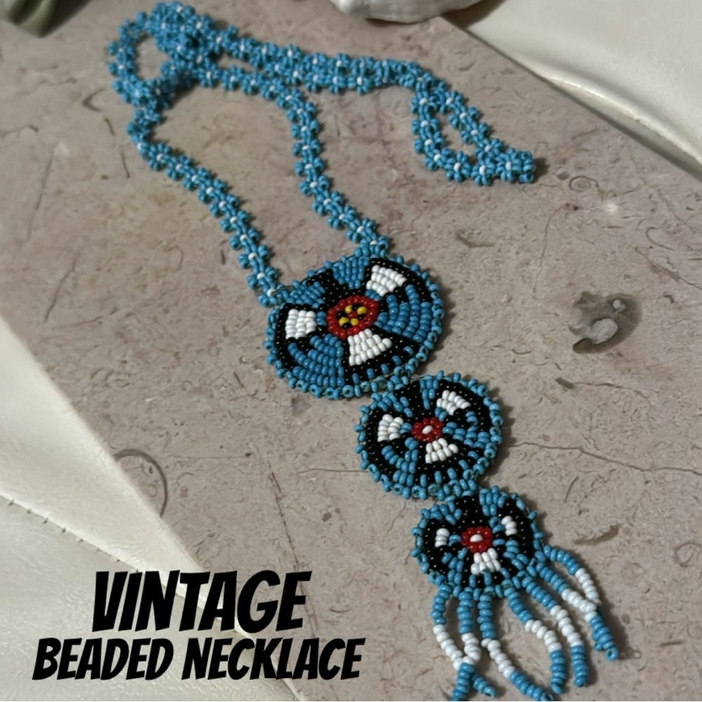 Vintage Beaded Necklace-Thunder Bird Motif